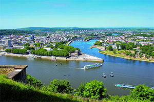 Panorama su Koblenz e la confluenza tra i fiumi Reno e Mosella (foto fatta da Ehrenbreitstein)