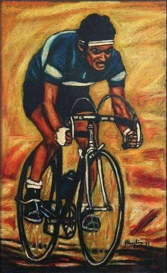 Giuseppe Muglia Il ciclista, 1995 Tecnica mista olio su tela, 97 x 61 cm